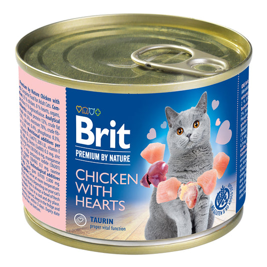 Hrană Umedă pentru Pisici Brit Premium by Nature Cat Chicken with Hearts 200 g