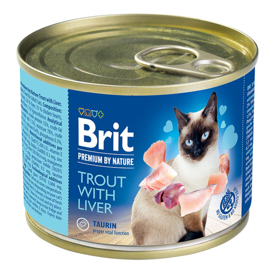 Hrană Umedă pentru Pisici Brit Premium By Nature Cat Trout With Liver 200 g