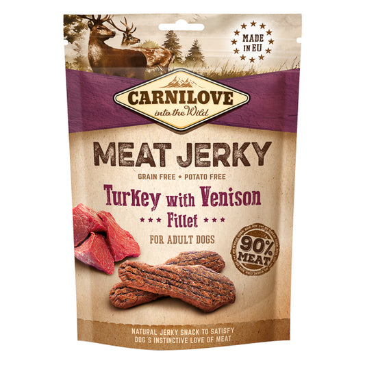 Recompense pentru Câini Carnilove Jerky Turkey with Venison Fillet 100 g