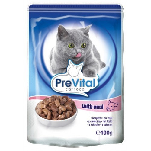 Hrană Umedă pentru Pisici PreVital Plic Cat 12 x 100 g Pui-Vițel