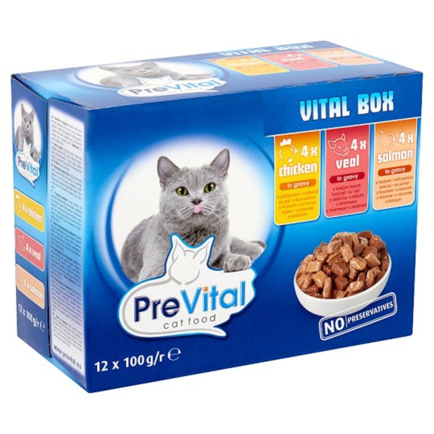 Hrană Umedă pentru Pisici PreVital Plic Cat 12 x 100 g Pui-Vițel